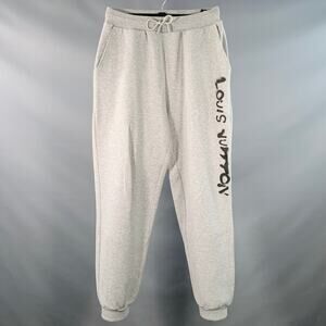 LOUIS VUITTON M Heather Grey Black Graffiti Logo Cotton Sweatpants Casual Pants